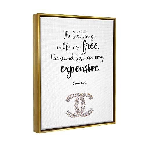 Image of 'Best Things In Life Fashion Phrase'| Floating Frame Canvas Art | Stupell Industries | Gold, 25 x 31 Inches, Easy to Hang and Sturdy, Made in USA, by Ziwei Li