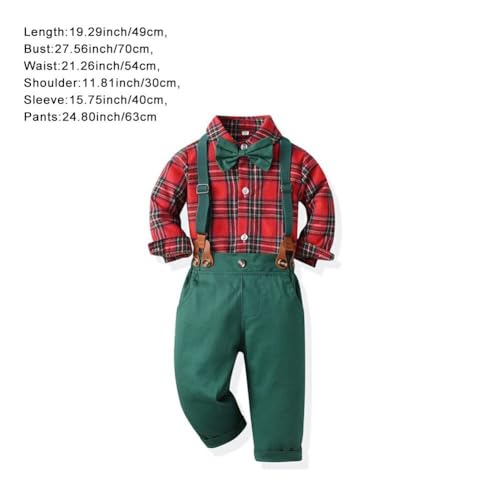 Ropa formal cómoda con pantalones con tirantes en conjunto de trajes navideños para niños 4