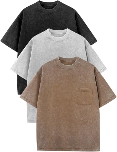 Image of COZYPOIN Unisex Kids Vintage Acid Wash Cotton Tees Crew Neck 3-16Y | 100% Cotton Boys Oversized T Shirt, Crew Neck, Short Sleeve, Front Pocket, Vintage Acid Washed Kids Tees for Boys Girls