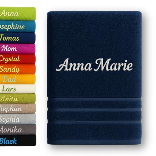 Pet-Jos Personalisiertes Badetuch mit Name Schön bestickter Name Personalisiertes Handtuch 140 x 70 cm Baumwolltuch (Dunkelblau)