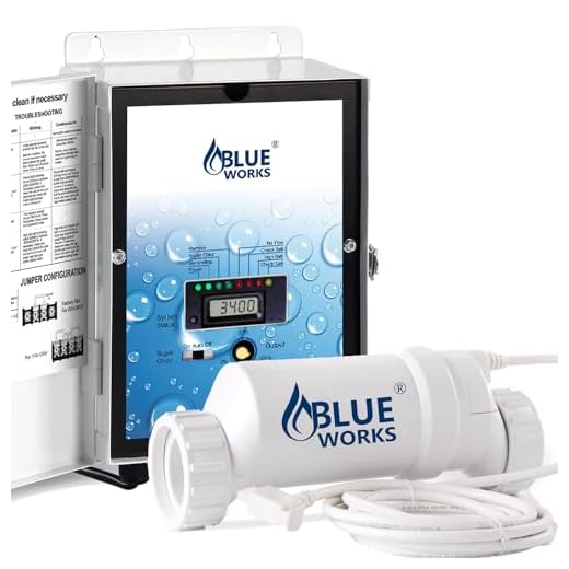 BLUE WORKS Pool Chlorine Generator Chlorinator BLH30 | for 25k Gallon Pool | with Flow Switch and Salt Cell (White)