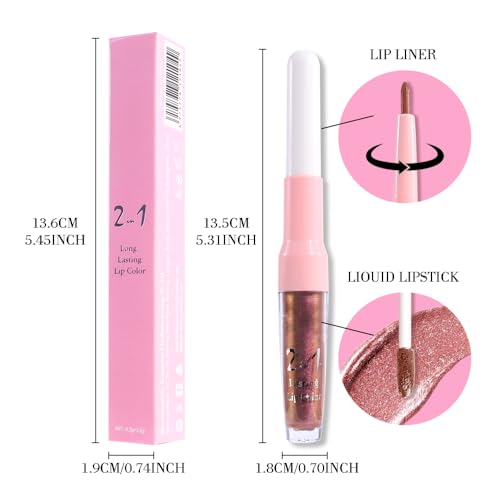 Image of evpct Nude Gold Metallic Glitter Lip Liner and Lipstick Combo Lip Gloss Stain Set Makeup for Women Long Lasting Waterproof 24, Non Stick Cup Metal Shine Shiny Shimmer Iridescent Liquid Lipstick 27