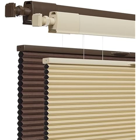 No Drill No Tools Cellular Shades for Windows, Top Down Bottom Up Honeycomb Blinds, Blackout Cordless Window Blinds for Indoor Windows, Easy to Install,Blackout-beigeCustom Size Cover