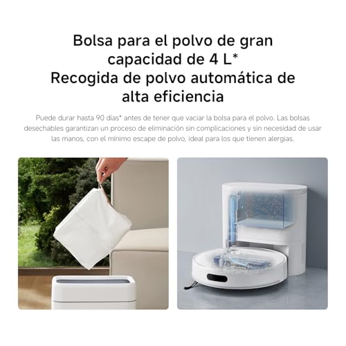 Miniatura 5 de XIAOMI Robot Vacuum H40 Robot Aspirador y Fregasuelos con Autovaciado, hasta 90 Días sin Mantenimiento, 10000 Pa de Succión, Navegación LDS, Sistema Antienredos y Control por App& Voz | Estación compacta bolsa 4L, hasta 90 días sin intervención, Anti-Tangle, control App y voz