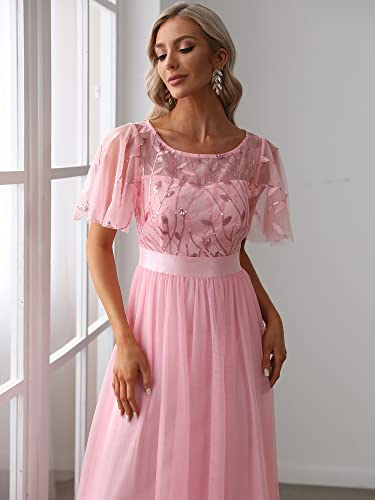 Image of Ever-Pretty Sequin Formal Prom Dresses for Women Ruffle Sleeves Empire Waist A-Line Long Mother of Bride Dress 00904