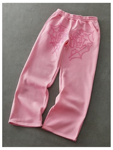 Men's Y2k Spiderweb Graphic Baggy Sweatpants Elastic Waist Wide Leg Active Track Pants Streetwear3