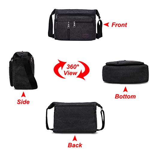 BOMKEE Waterbestendige Canvas Crossbody Bag Messenger Bag Satchel Schouder Sling Werktas Bookbag voor Mannen en Vrouwen(Zwart) - Image 4