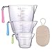 3Pcs Plástico Jarra Medidora, Vaso Medidor Cocina con Escala Precisa y Mango de Silicona Antideslizante, Medidor Cocina con Lufa Esponja, Taza Medidora 250ml/500ml/1000ml