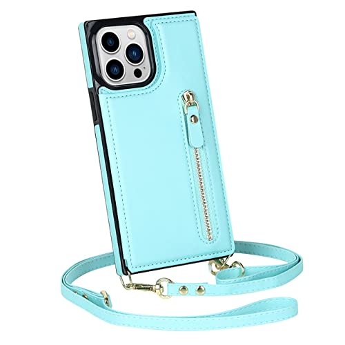 Étui de téléphone à bandoulière iPhone 8 Plus cuir bleu portefeuille porte-carte anti-choc