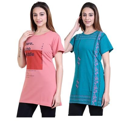 us reload Women’s Cotton Printed Regular Fit T-Shirt/Top/Long Nightwear T-Shirt | Soft, Breathable & Comfortable for Women Stylish Nightwear for Home ((AAA-picture-23