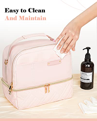 Glorieroo® Lunch Bag Women Men, Large Insulated Lunch Box Tote Cooler - Stylish Vegan Leather 2 Tier Lunch Bag With Adjustable Shoulder Strap For Adults Travel Work, Pink #TOP6