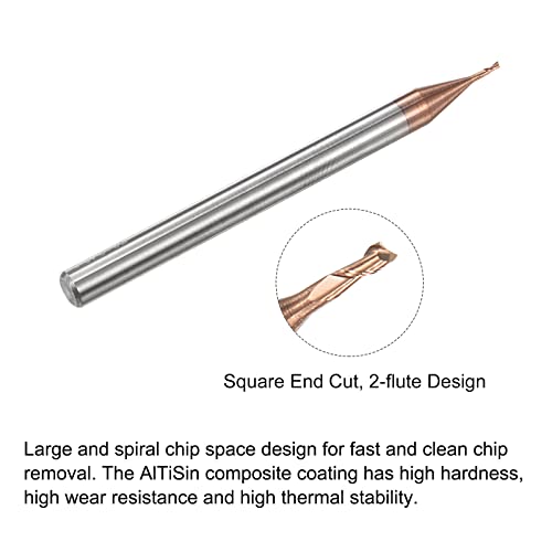 Image of uxcell Square Nose End Mill, 0.8mm Solid Carbide AlTiSin Coated Long Reach CNC Router Bits 2 Flutes Milling Cutter with Extended Neck, 4mm Cutting Length 4mm Shank
