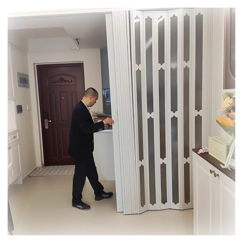HDYZJQ Customize Size White Retractable Sliding Door, Room Dividers Folding Privacy Door with Glass, Interior Accordion Door for Bathroom/Kitchen/Cabinet/Large Opening(105x180cm/3.4x5.9ft)