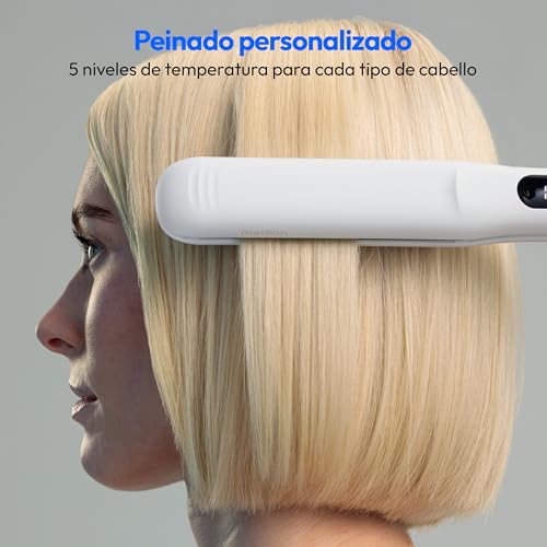 Miniatura 3 de MEDION HS1 Plancha de pelo con pantalla (5 posiciones de calor ajustables, placas flexibles de cerámica/turmalina con sensor de temperatura, plancha de pelo) blanco