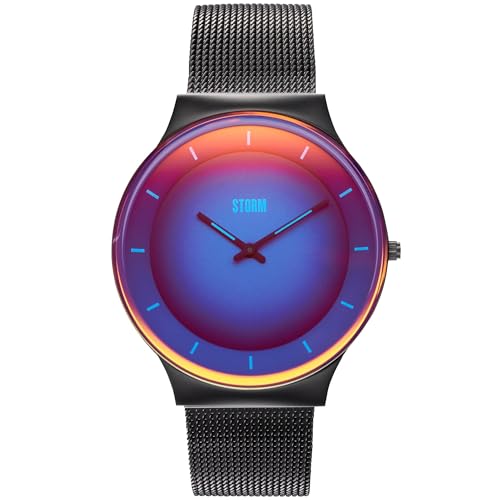 STORM PYLO Slate Blue Watch, Photochromic Glass, Luminous Dial Details, Graduated Dial, Edge-to-Edge Glass, Slim Case, Japanese Movement, Stainless Steel, Mesh Strap, Quick Release Strap
