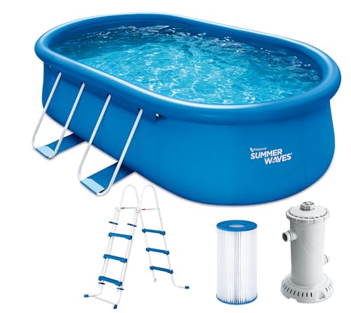 Summer Waves Quick Up Kit complet de piscine - Ovale - 457 x 305 x 107 cm - Bleu - Piscine hors-sol et piscine avec pompe à filtre, échelle, tapis de sol et...