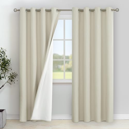 Image of YoungsTex 80 Inch Length Linen 100% Blackout Curtains for Bedroom, Full Room Darkening Thermal Insulated Drapes with Grommet for Living Room Window Privacy, 2 Panels, 52 X 80 Inch
