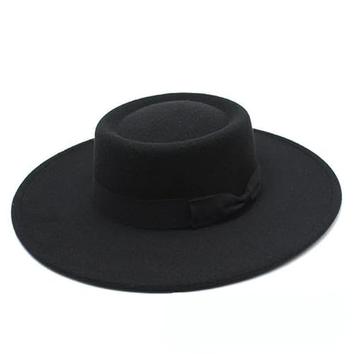 Women’s Wool Flat Top Fedora Hat – Wide Brim Felt