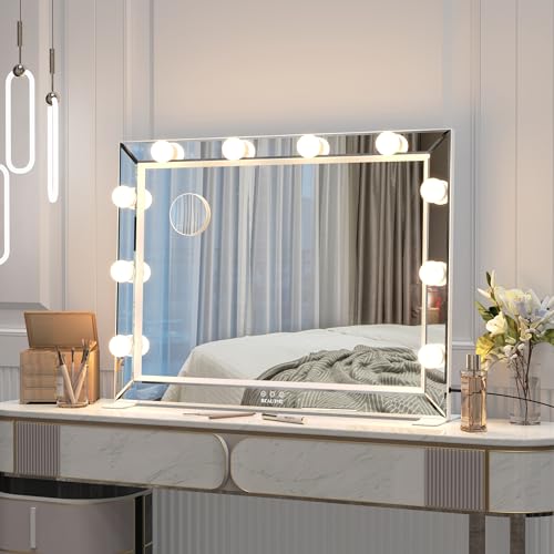 BEAUTME Espejo de Maquillaje con Luz Grande, 80x60cm Espejo Maquillaje de Vanidad con 10 Led...