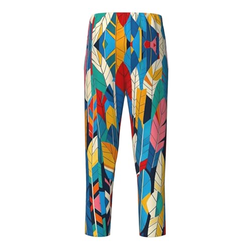 Pajama Pants Pajama Bottoms with Elastic Waistband Sleepwear Lounge PantsColorful Feathers Geometry2