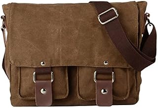 Laptop Bag 14 inch Mens Canvas Leather Messenger Bags Briefcase Crossbody Satchel Shoulder School Bag Travel Hiking Camping Bag ipad Bag Book Bag Satchel School Bag, 32 x 10 x 27cm, Coffe-1