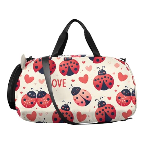 Duffle Bag for Boys or Girls with Shoes Compartment, Seamless Ladybugs Pattern Sports Travel Bag Overnight2