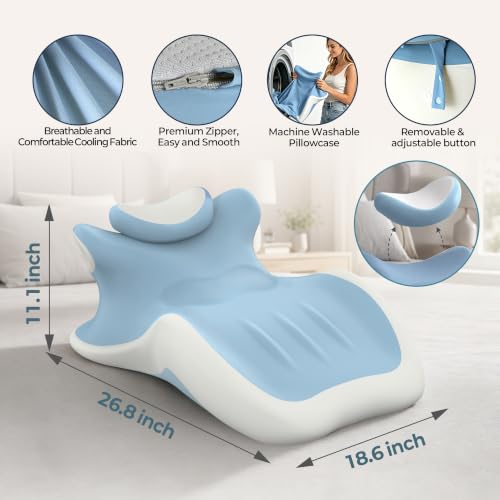 27° Angled Wedge Pillow, Support for Neck Back Waist(Sky Blue & White) - image 3