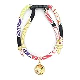 PetsMeow Breakaway Cat Collar with Chrysanthemum Bell, Cute Japaness Chirimen Kitten Collar for Girl and Boy Kitty