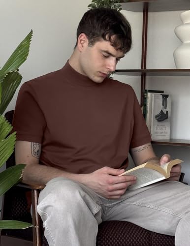 Image of COOFANDY Mens Mock Turtleneck Shirts Casual Premium Cotton Short Sleeve Shirt Basic Half Neck T-Shirts
