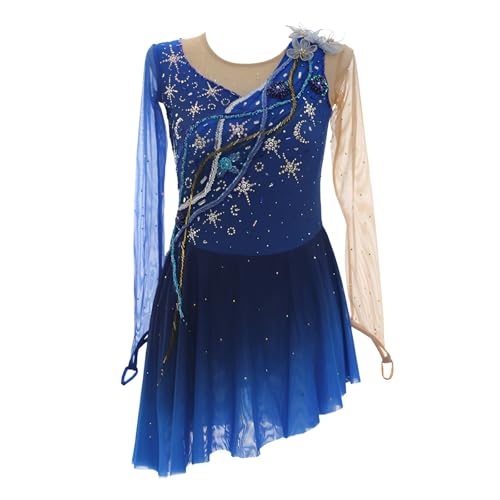 Girl's Elegant High Elasticity Figure Skating Dress, Women's Shiny Handmade Competition Ice Skating Dress(XX-Small) Blue