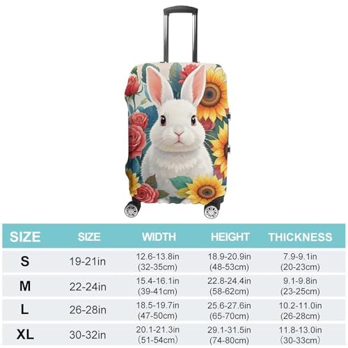Watercolor Rabbit And Flowers Printed Luggage Cover Protector, Fits 18-32 Inch Luggage2