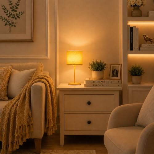 Image of THE GRANDEUR Table Lamp for Bedroom, 41 cm, Yellow, Metal Base | Decorative