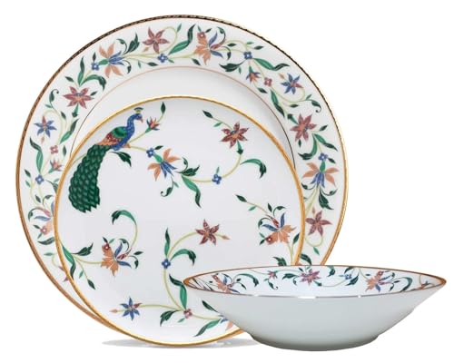 Jogo de Jantar Noritake Bountiful Garden para 6 Pessoas (18 Peças): Porcelana Branca com Friso em Ouro e Detalhes Florais