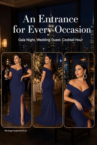 Image of Fooullaide Women Sexy Off Shoulder Elegant V Neck Wrap Formal Evening Gowns