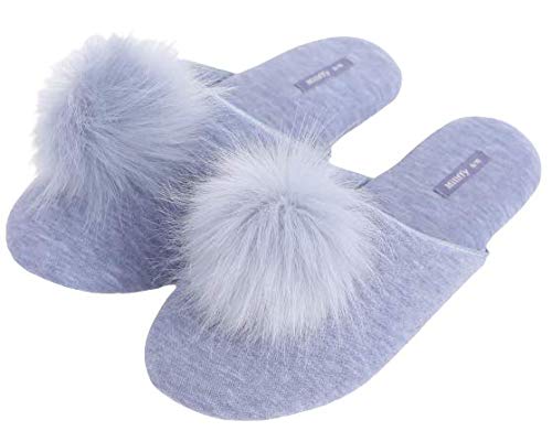 Millffy Women's Cozy House Slippers Fluffy Faux Fur Ball Comfy Slides Bedroom Home Cotton Knit Slippers2