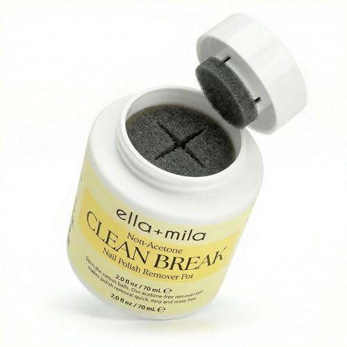 ella+mila Clean Break Non-Acetone Nail Polish Remover Pot - Acetone Free Gentle Polish Remover Dip Jar with Sponge for Fingers & Toes - Travel Size Light Cotton Candy Scent (2.3 fl oz)