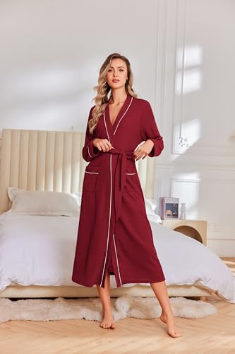 Image of Ekouaer Robes for Women Lightweight Knit Waffle Bathrobe Full Length Kimono Casual Ladies Loungewear