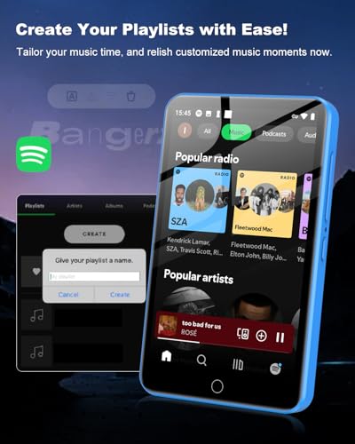 Image of MP3 Player with Bluetooth and WiFi, ZAQE 80GB Storage & Android OS, 4 inch Touch Screen, FM Radio, Kids MP3 & MP4 Player with Spotify Google Play Store, Portable Media Player