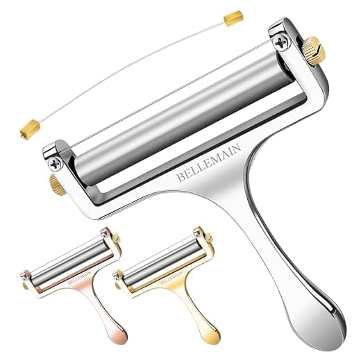 Bellemain Stainless Steel Wire Cheese Slicer - Hand Held Cheese Cutter for Cheddar, Gruyere, Raclette, Mozzarella Cheese Block, Adjustable Cheese Shaver, Thick & Thin Slicer, Cheese Curler (Silver)
