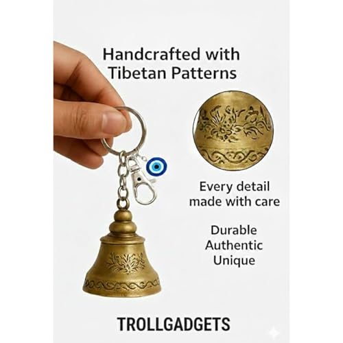 Image of MODUX Guardian Bell Keychain for Bike & Car - Tibetan Texture Bell Keychain with Evil Eye Hook - Good Luck Charm