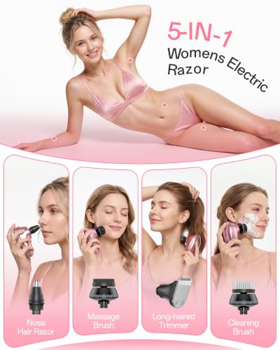 Image of Electric Razors for Women, 5-in-1 Womens Electric Shavers for Legs,7D Waterproof Wet Dry Travel Body Hair Remover Bikini Shavers Gift for Lady Face Underarms Public