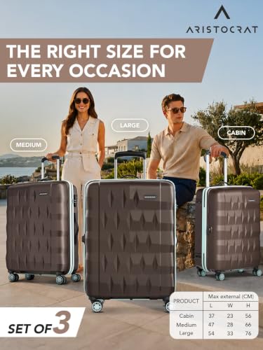 Image of Aristocrat Comet Set of 3 (Cabin+Medium+Large) Hard Case Trolley Bags,Brown