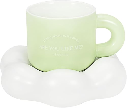 Juego de taza de café y platillo de cerámica, capuchino expreso Demitasse linda taza en forma de nube, 10 onzas, perfecta para té con leche, leche y