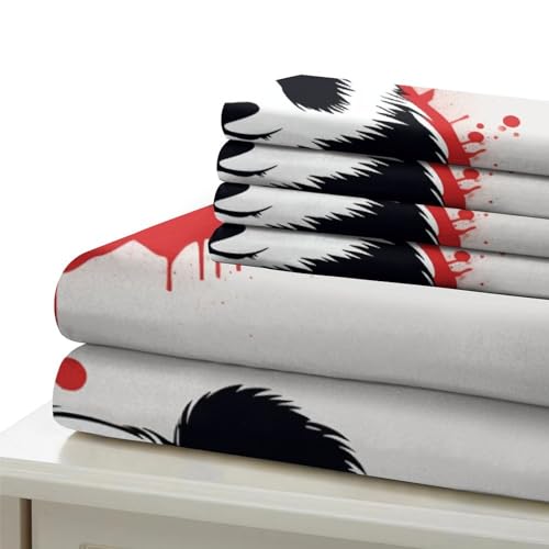 Housse de couette microfibre douce et zippée parure lit imprimé 3D panda rouge - 7