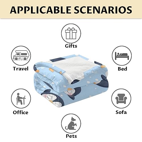 Penguin Blankets - Soft Fuzzy Blanket Throw for Kids, Adults - 50"x60" Flannel Blankets for Bed, Couch & Sofa - Blue Cute Blanket Gifts