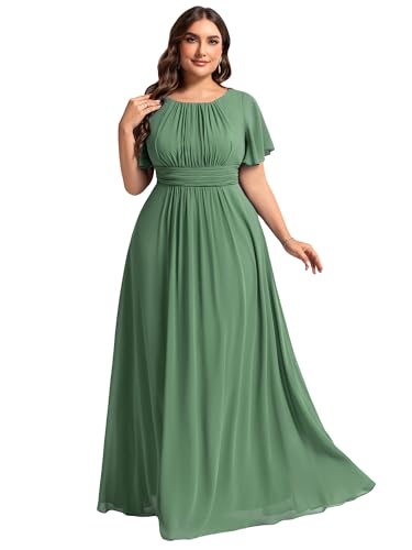Image of Ever-Pretty Plus Elegant Formal Dresses for Curvy Women Round Neck Short Sleeves Chiffon Bridesmaid Mother of The Bride Dress