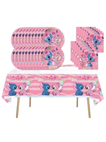 41 pcs Themed Party Supplies 20 Plates 20 Napkins and 1 Tablecloth Birthday Party Decorations for Boys and Girls (pink)