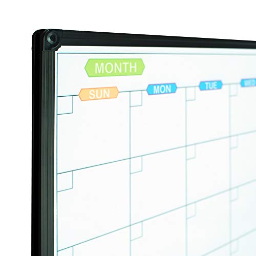 Jiloffice Magnetic Calendar Whiteboard & Bulletin Corkboard Combination, Combo Board 36 X 24 Inch, Black Aluminum Frame Wall Mounted Board For Office Home And School With 10 Push Pins #TOP4