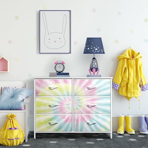 Sorbus Dresser with Fabric Drawers & Wood Top (6 Drawer, Light Tie-dye) - image 6