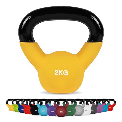 Kettlebell Neopren 2 – 30 kg inkl. Übungsposter (2 Kg - Gelb) Kugelhantel Kettlebell Neopren 2 – 30 kg inkl. Übungsposter (2 Kg - Gelb) Kugelhantel